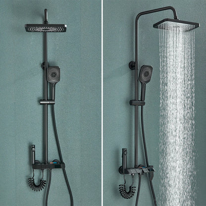Rozin Black Smart Digital Display Shower Faucet Set - Piano Style Rainfall Bathroom System with Grey Digital Mixer Tap & Bidet Shower