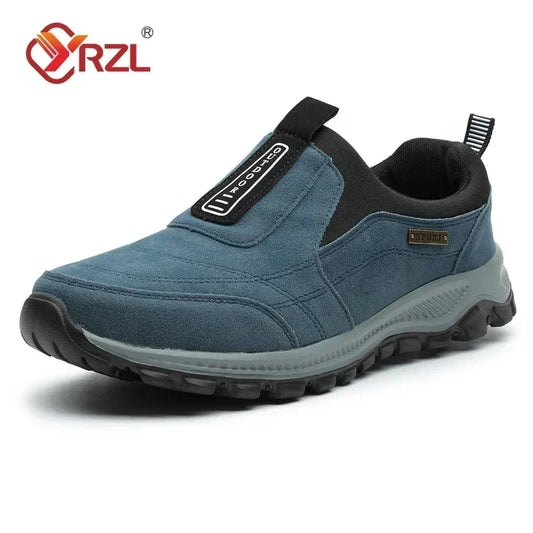 YRZL Men’s Hiking Sneakers - Breathable Suede Leather Slip-On Shoes with Anti-Skid Outdoor Walking Comfort
