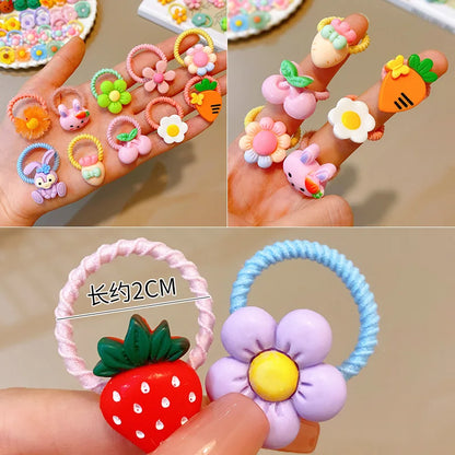 Girls’ High-Elastic Hair Bands – Cute Cartoon Animal, Flower & Fruit Decorative Hair Accessories