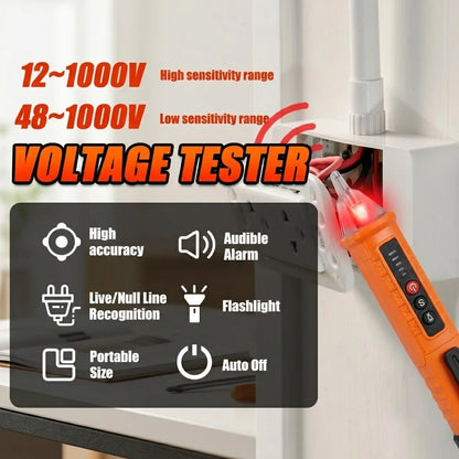 Non-Contact Voltage Tester Pen – 12–1000V AC Live Wire Detector and Breakpoint Finder for Electrical Wiring and Outlets