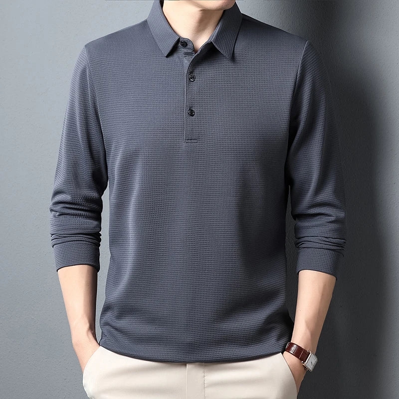 Men's Business Casual Long Sleeve Polo Shirt - Comfortable Summer Top