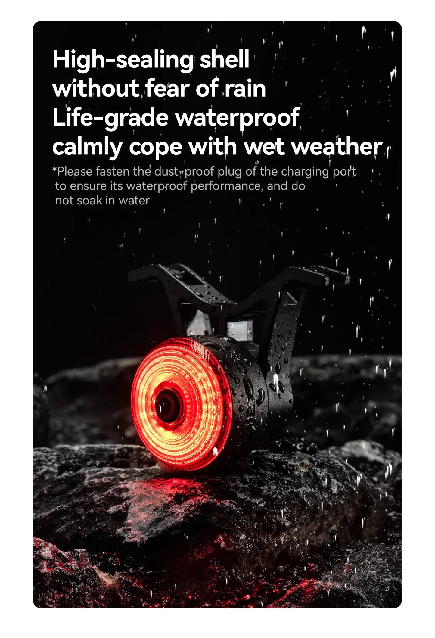 ROCKBROS Bicycle Handlebar End Lights – IPX6 Waterproof Rear Bike Lamp with 5 Modes & Brake Sensor