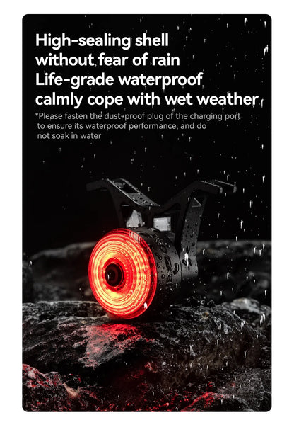 ROCKBROS Bicycle Handlebar End Lights – IPX6 Waterproof Rear Bike Lamp with 5 Modes & Brake Sensor