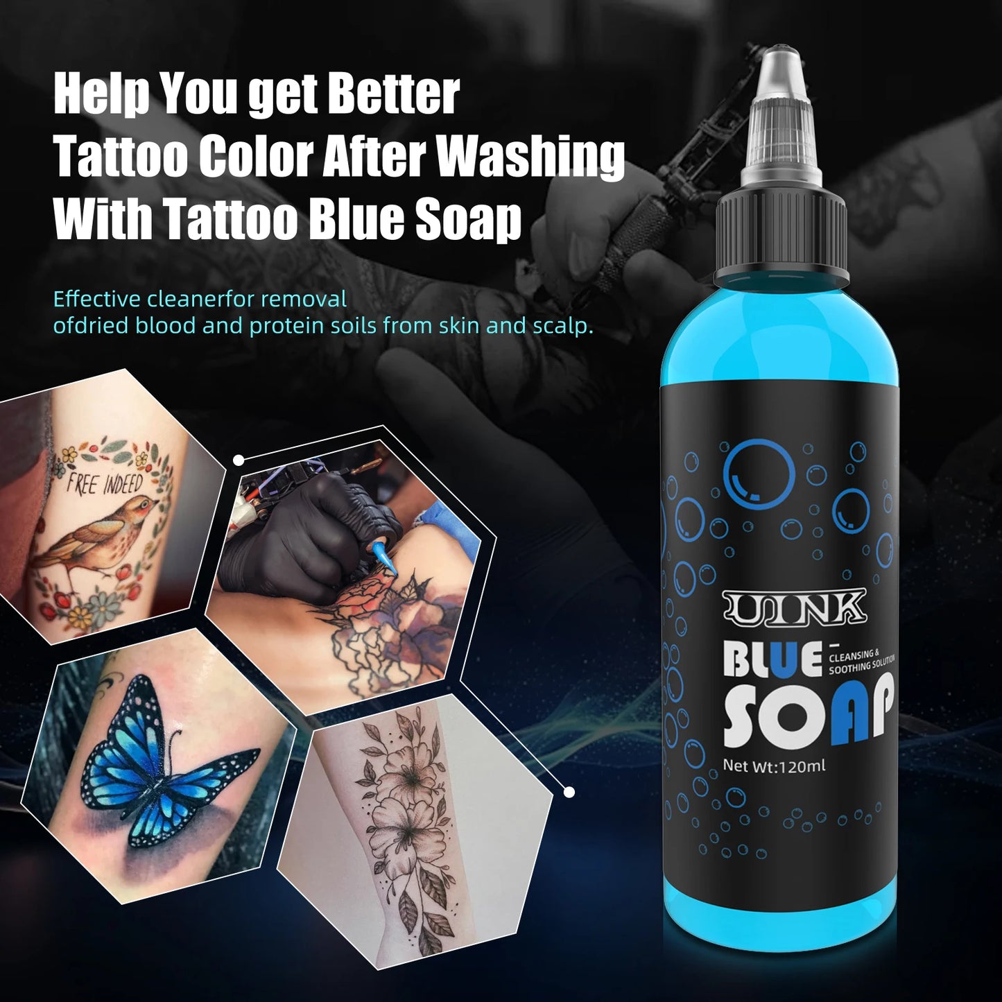 UINK Tattoo Blue Soap 120ml – Foaming Tattoo Cleaning Tool Kit for Beginners & Artists