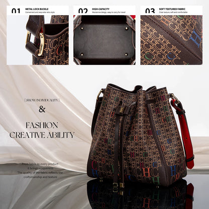 Luxury Women’s Bucket Handbag — Classic Designer Shoulder Bag with Fashion Print, Stylish Wallet for Women