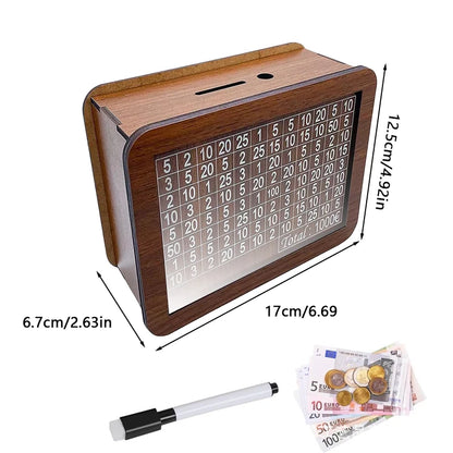 Wooden Money Box Piggy Bank – Cash Saving Treasure Coin Case for 1000/5000/10000 Euro – Encourages Saving Habit
