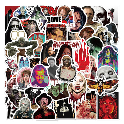 50pcs Dark Horror Killer Stickers - Halloween Decals for Notebooks, Water Bottles, Phone Cases & Party Decorations