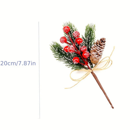 Set of 5 Realistic Artificial Winter Berries & Pine Branches – Christmas Home Decor