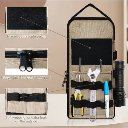 Heavy Duty Tool Bag - Portable Multi-Pocket Tool Organizer with Carabiner & Retractable Cord