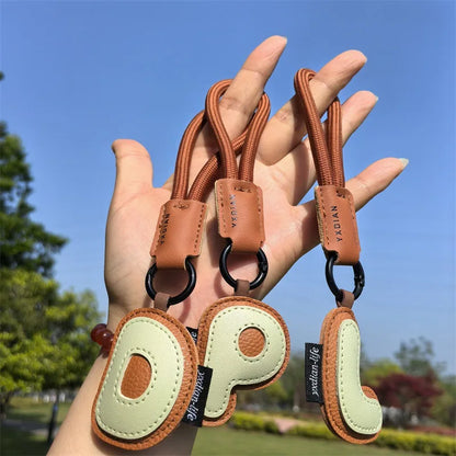 A-Z Leather Initial Keychain - Braided Wristband Pendant for Men & Women, Car, Bag & Phone Case Charm