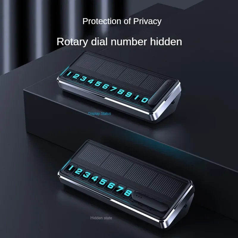 Solar LED Car Phone Number Plate — Hidden Temporary Parking Card with Multi-Number Display