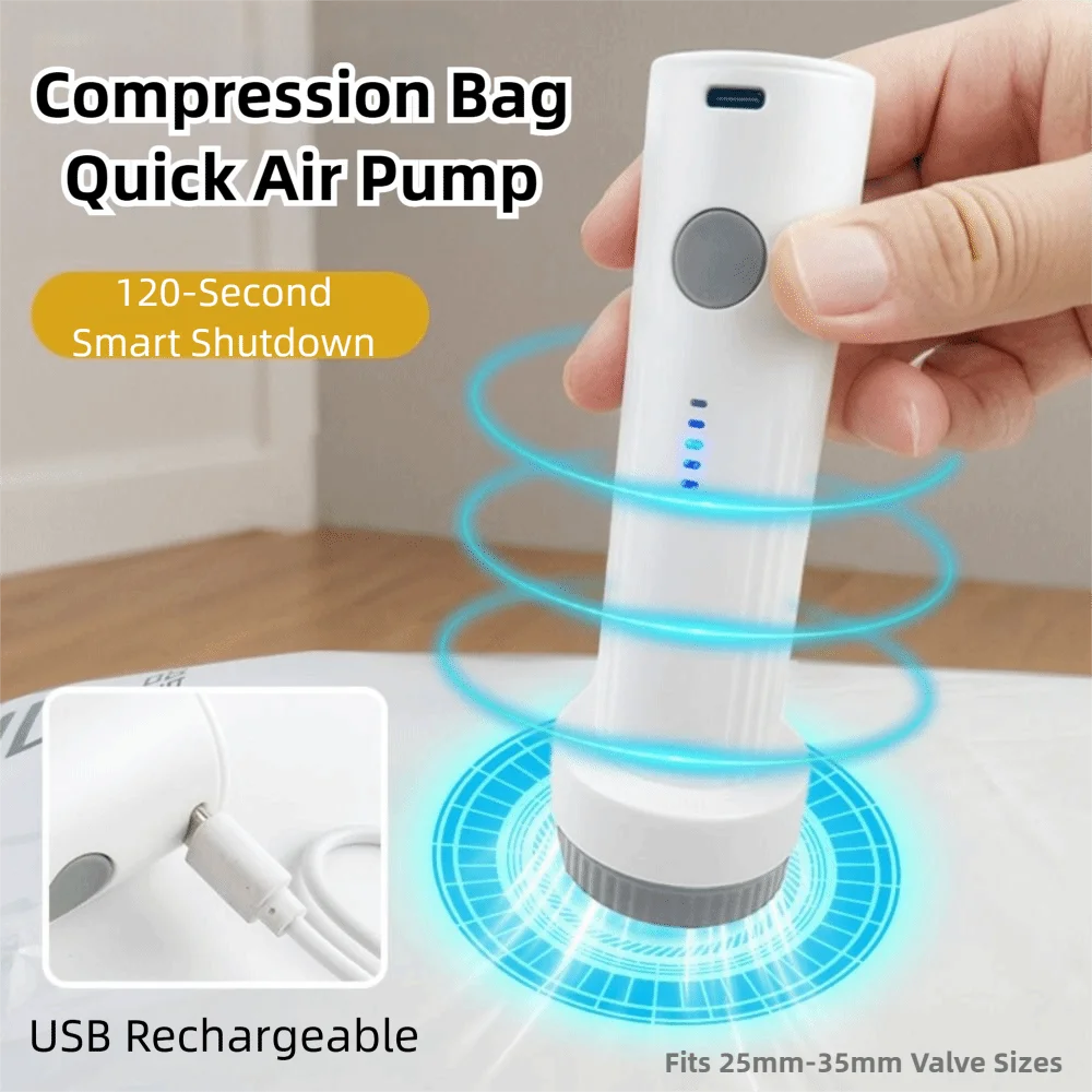Rechargeable Mini Vacuum Pump - Portable Low-Noise Electric Suction Pump for Travel Clothes Storage Bags and Space-Saving Packing