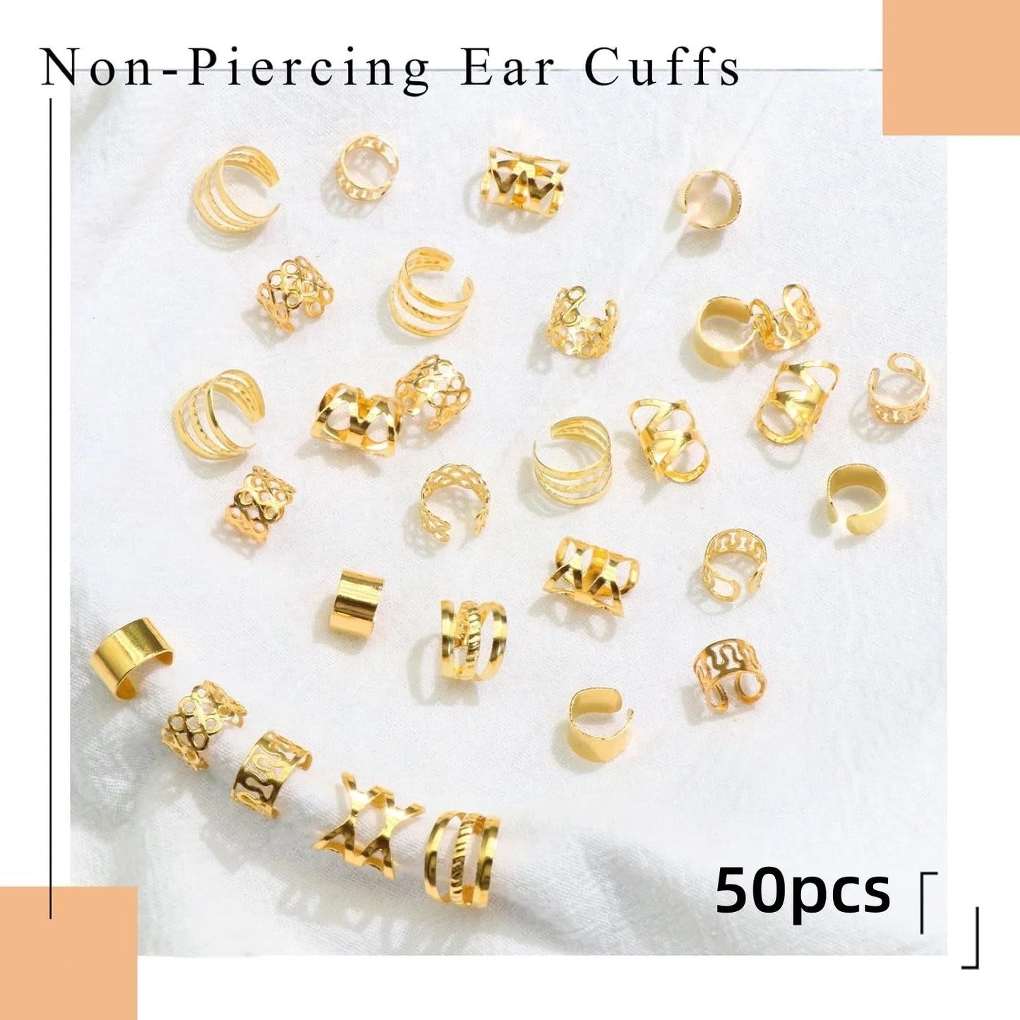 50PCS Alloy Hair Jewelry for Braids — Metal Dreadlock & Braid Clips, Non-Piercing Ear, Beard Beads & Hair Cuffs