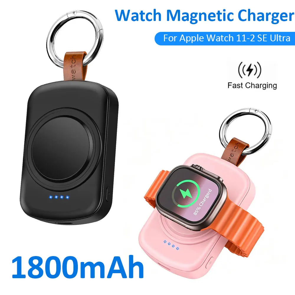 Portable Magnetic Apple Watch Charger - 1800mAh Keychain Charging Dock for Apple Watch Ultra, Series 4–11 and SE