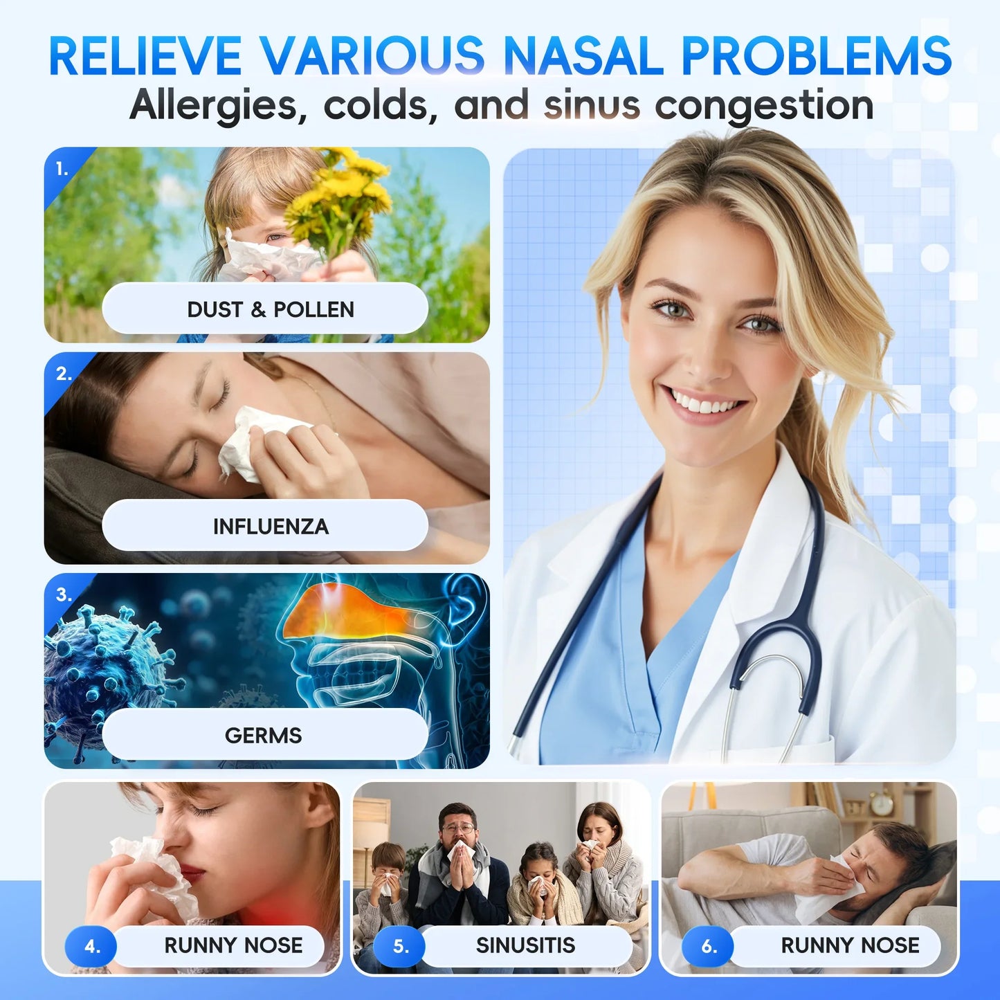 Nasal Irrigation System Sinus Rinse Machine – Water Tank & Waste Collection Nose Cleaner for Sinus Care, Allergy Relief & Deep Nasal Cleaning