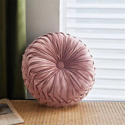 3D Pleated Dutch Velvet Pumpkin Throw Pillow – Hand-Sewn Lumbar Backrest Cushion for Sofa, Bed & Office Chair