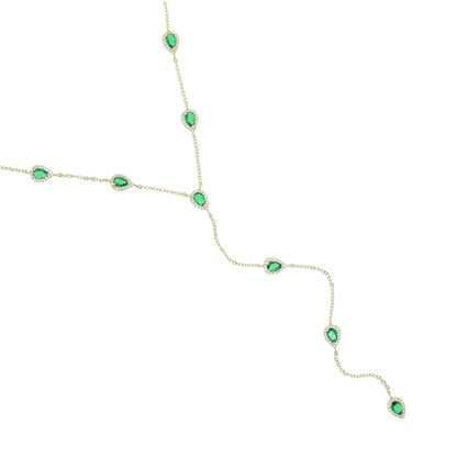 2023 Gold Plated Y Lariat Necklace - Colorful CZ Teardrop Pendant Geometric Jewelry for Women