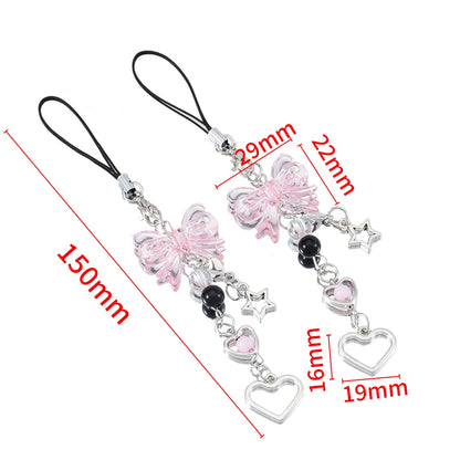Y2K Bow Heart Star Phone Charm - Kawaii Goth Keychain Pendant for Bags & Cute Accessories