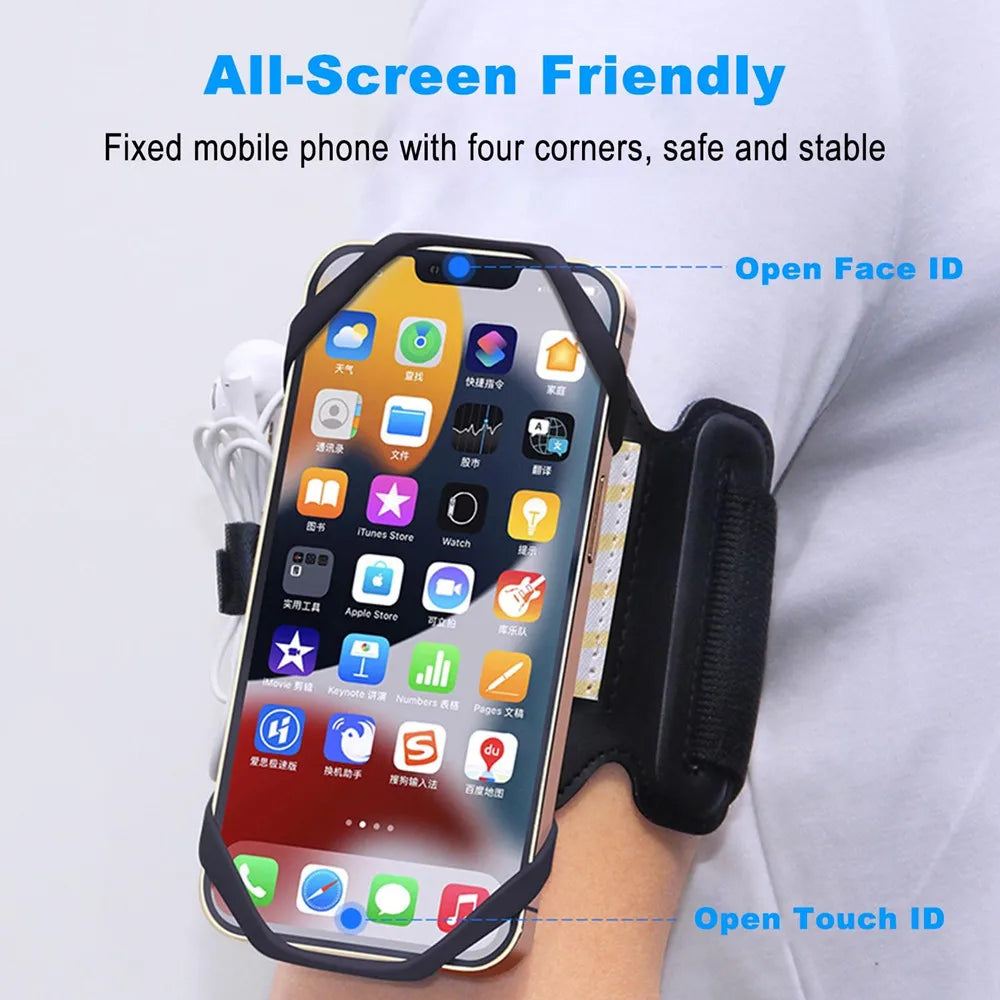 Running Armband Wristband – 360° Rotatable Phone Holder with Card Pockets for Android & iOS, 4.5"-7", Cycling & Running