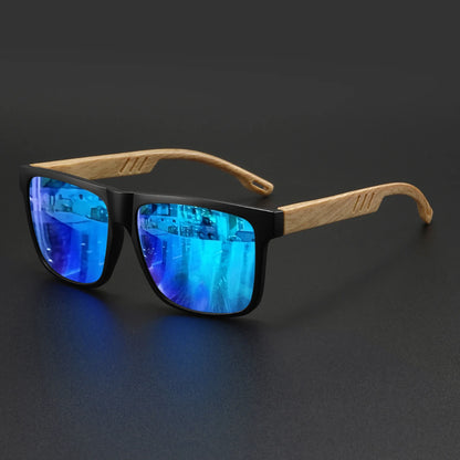 Wood Grain Square Sunglasses - UV400 Unisex Fashion Eyewear for Driving, Hiking & Travel