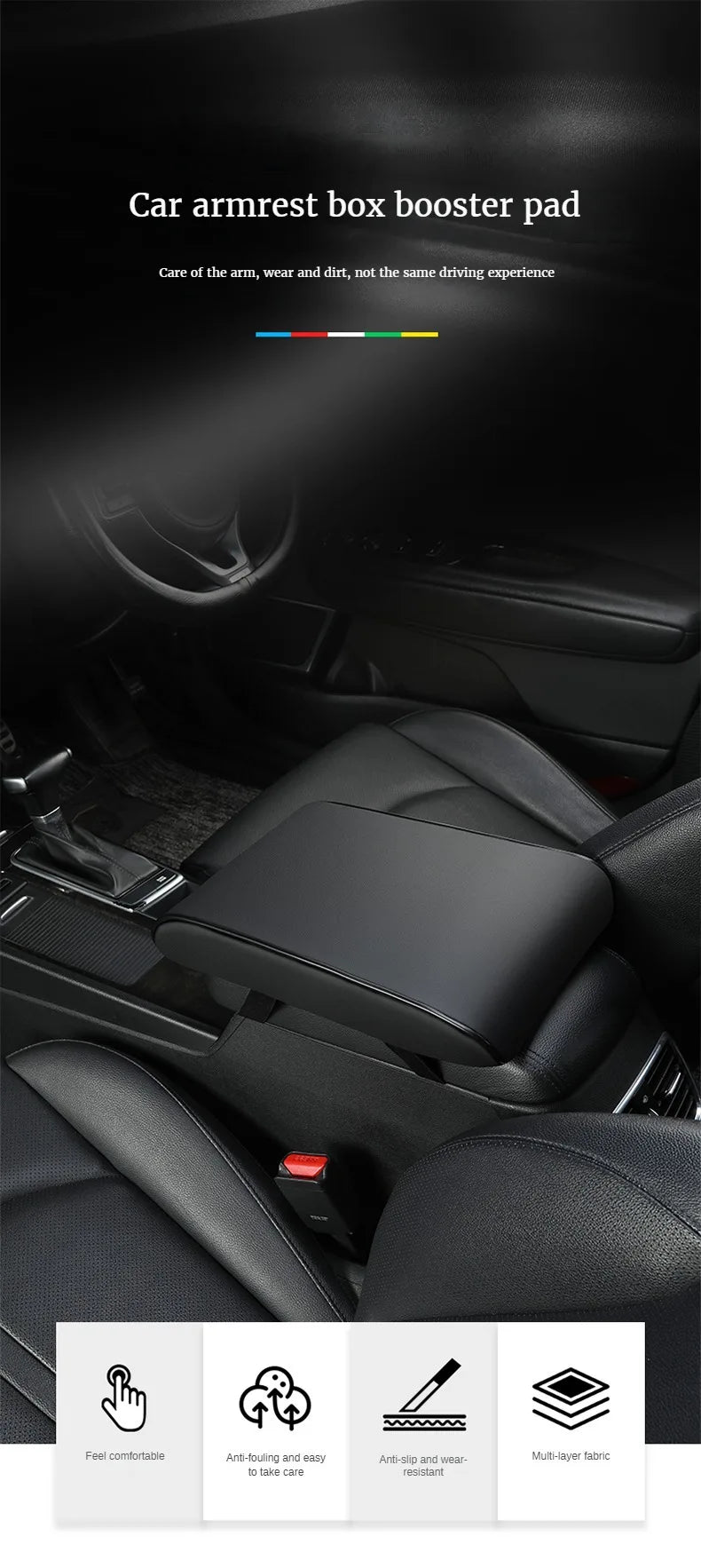 PU Leather Car Armrest Pad – Universal Heightened Center Console Cushion, Comfortable Armrest Cover (31cm x 20cm x 4.5cm)