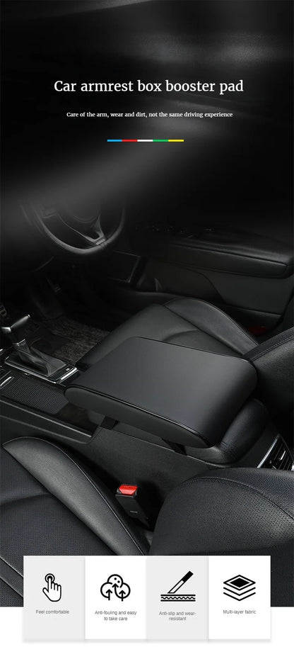 PU Leather Car Armrest Pad – Universal Heightened Center Console Cushion, Comfortable Armrest Cover (31cm x 20cm x 4.5cm)