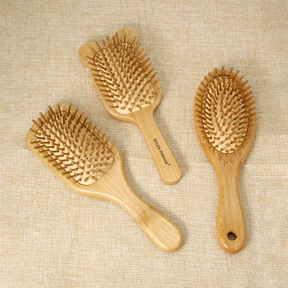 Bamboo Hair Brush with Wide Teeth & Air Bag - Smooth Scalp Massage Comb for Women Hairdressing Styling Tools