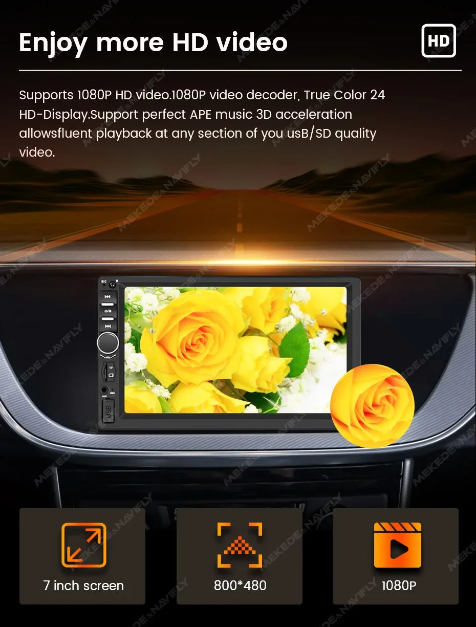 MEKEDE 1DIN MP5 Player — 7" HD Touchscreen Car Radio with USB, Bluetooth & TF Card for Universal Auto Multimedia