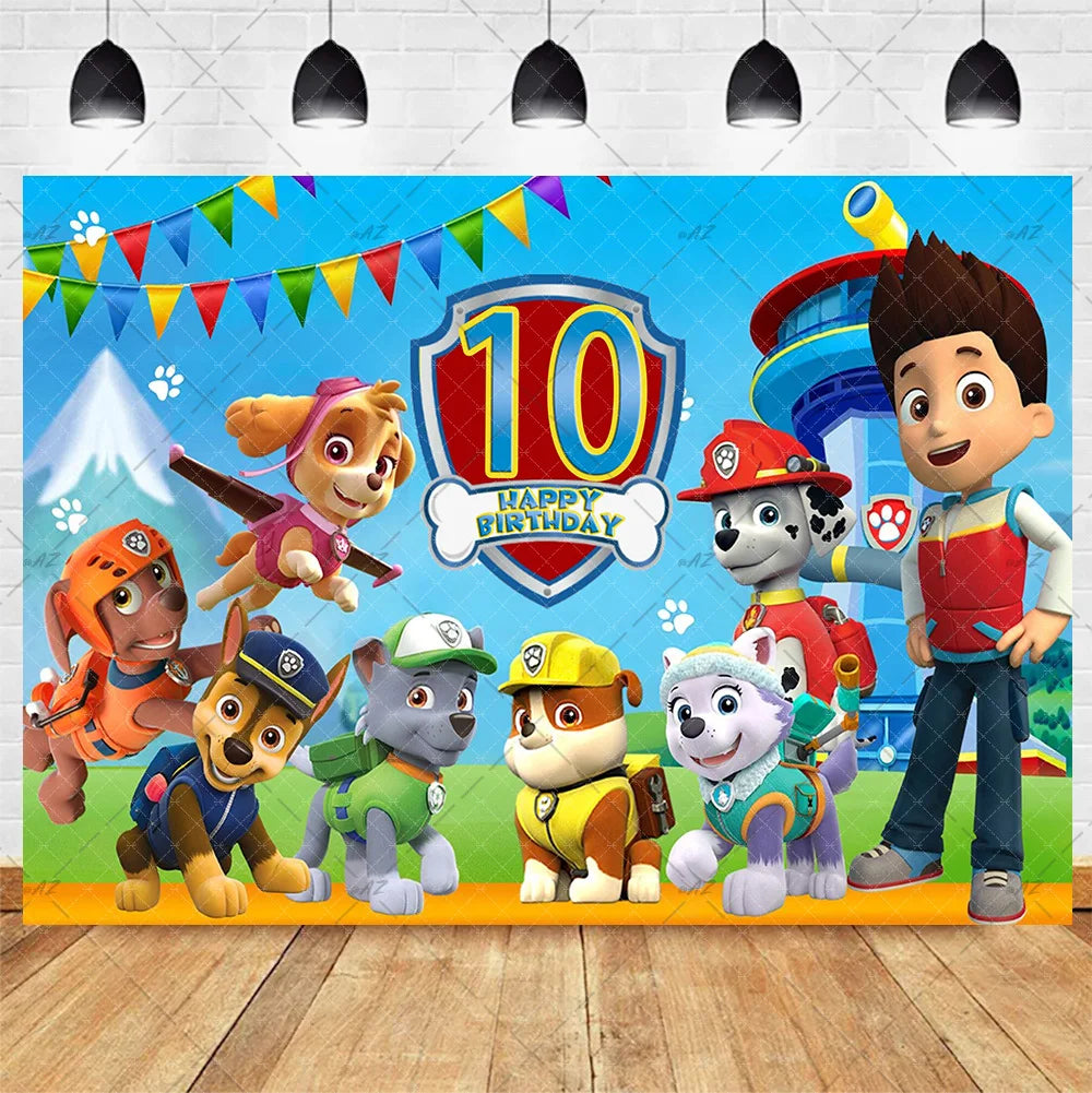 Paw Patrol Birthday Decorations Set – Custom Number Backdrop Banner & Photo Props for Party, Baby Shower & Photography Background