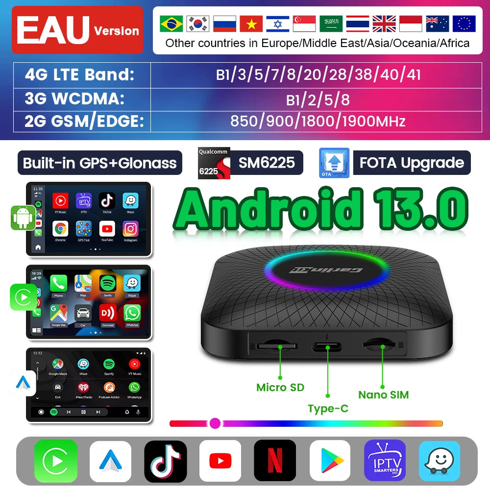 Carlinkit CarPlay AI Box — Qualcomm 6125 8-Core, Android 13, Wireless & Wired CarPlay, Android Auto for OEM Cars