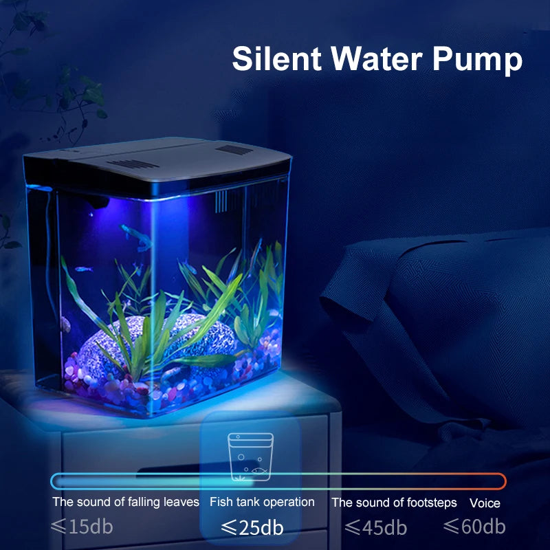 Mini Fish Tank for Living Room - Self-Circulating Eco Tank with Back Filter for Goldfish