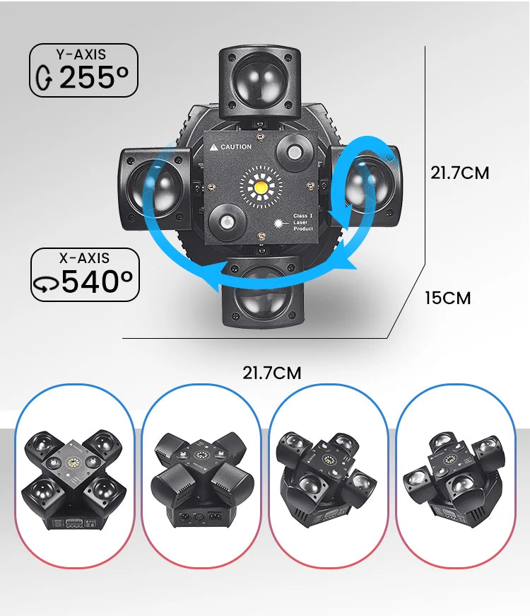 48W 4-Arm Mini Moving Head DJ Light – RGBW LED Disco Strobe with DMX512 for Party, Nightclub & Stage Effects