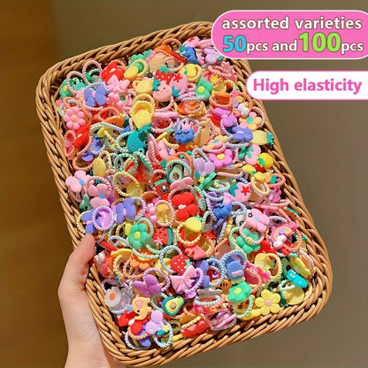 50/100 Pcs Cute Girls’ Hair Ties - High-Elasticity Soft Mini Elastics for Kids’ Everyday Hairstyles