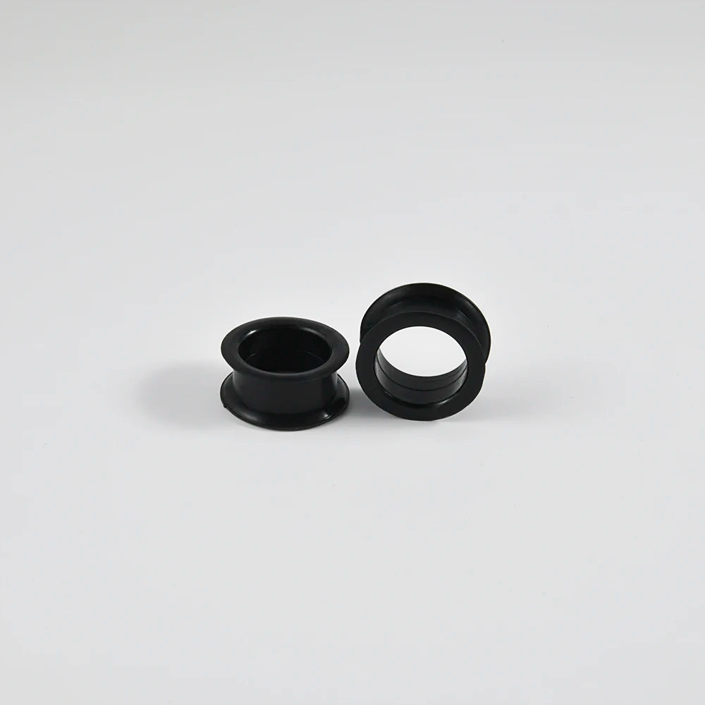 Pair of Supersize Black Silicone Double Flared Ear Tunnel Plugs — Flesh Gauge Expander Stretchers for Piercing
