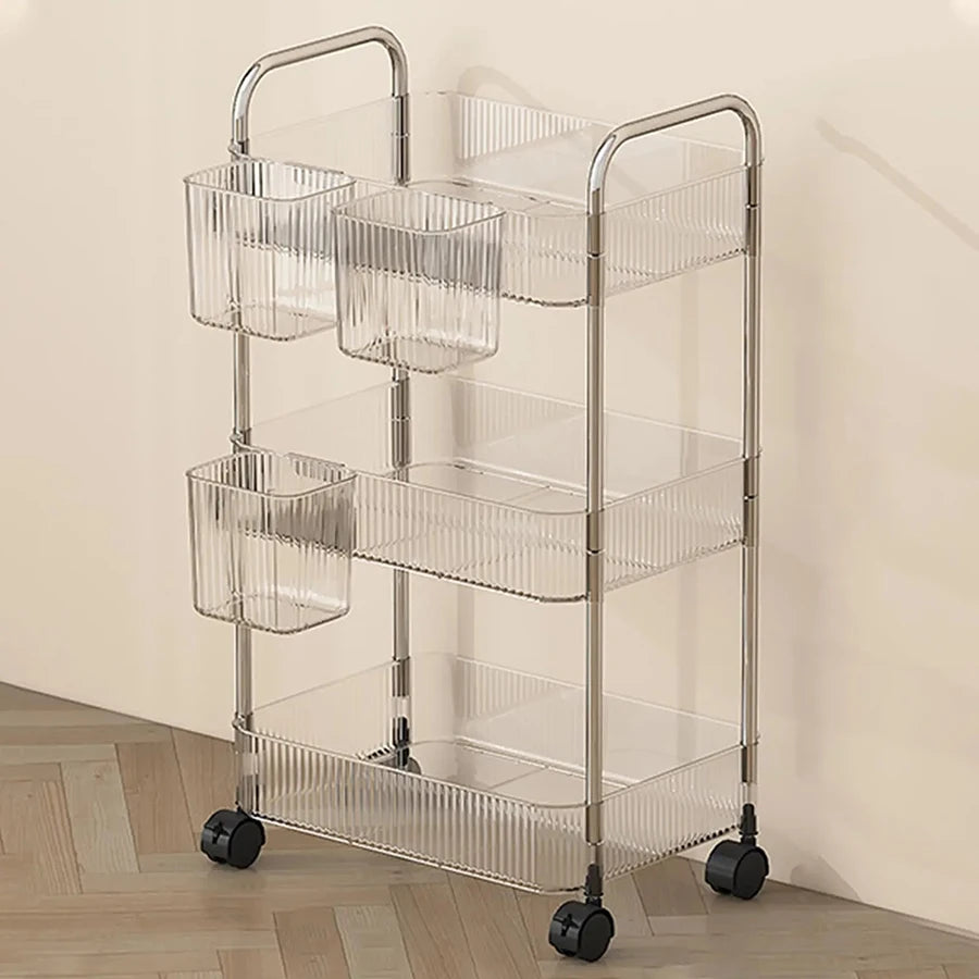 Transparent Acrylic Rolling Storage Cart - 2/3/4-Tier Trolley with Removable Hanging Baskets