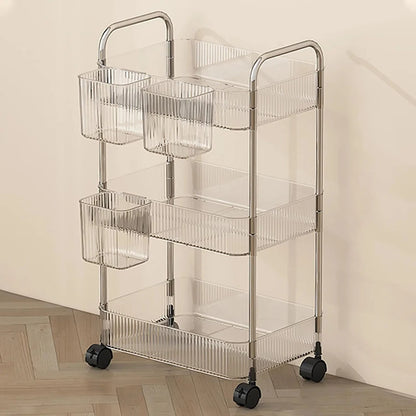 Transparent Acrylic Rolling Storage Cart - 2/3/4-Tier Trolley with Removable Hanging Baskets