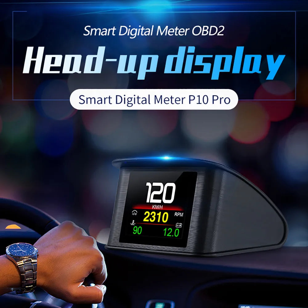 P10 Pro Head-Up Display – On-Board OBD2 Computer with Digital Speedometer, Mileage, Temperature & Driving Data Gauge