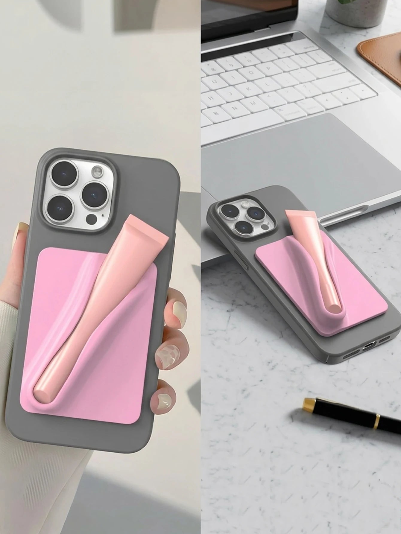 Silicone Lipstick Phone Holder - Portable Lip Gloss Organizer Attachment for Smartphones, Cute Birthday Gift for Women