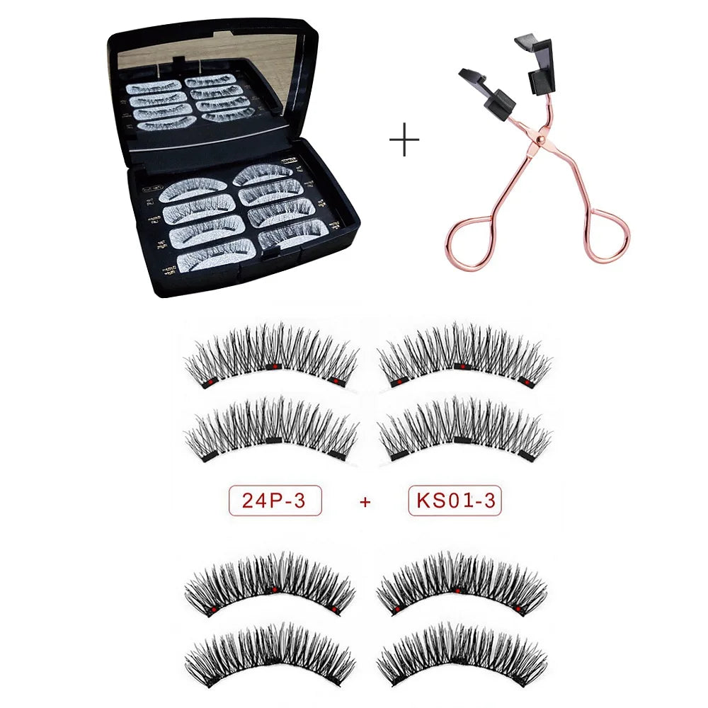 3 Magnetic Mink Eyelashes – Natural Long False Lashes with Applicator, High-Quality Extensions