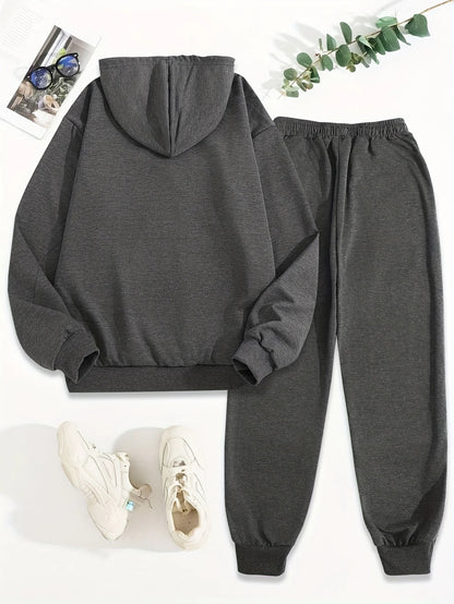 Women's 2-Piece Tracksuit Set - Hooded Sweatshirt & Sweatpants Casual Jogging Sports Outfit