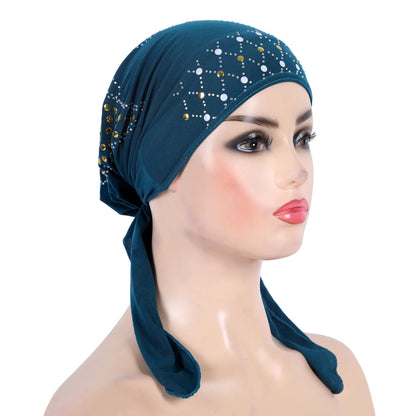 H089 Women’s Turban Hijab – Fashion Gold Sequin Islamic Headscarf, Pull-On Amira Headwrap