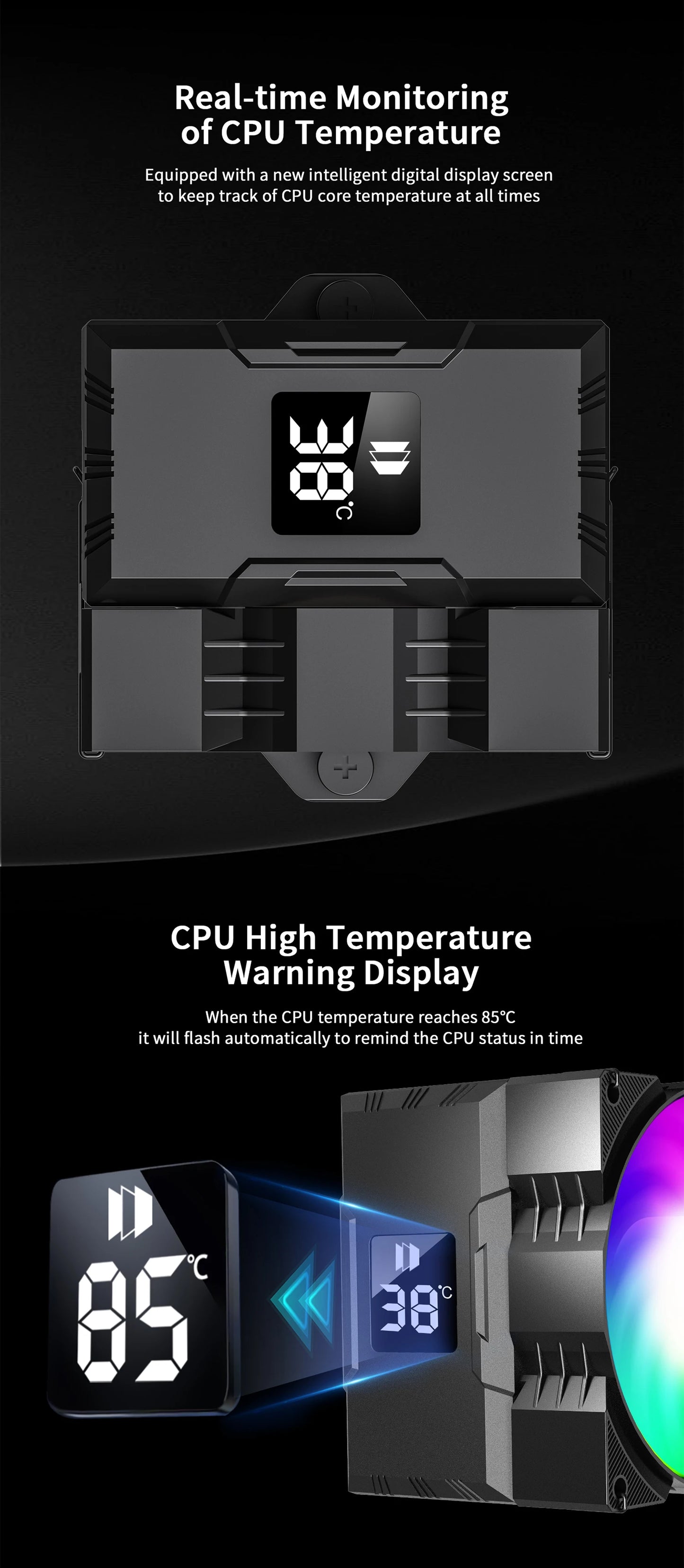 UPSIREN Walrus Assassin 90 CPU Cooler — 4 Heatpipe Air Cooler with 92mm Fan & Digital Display for Intel LGA1700/1200 & AMD AM4/AM5