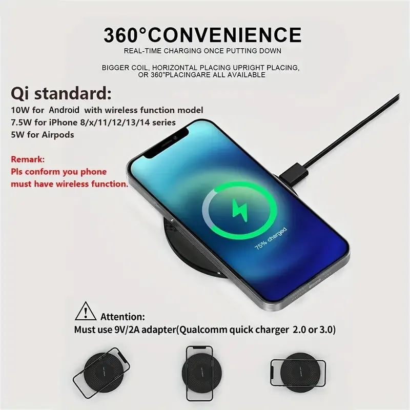 Ultra-Thin Desktop 10W Wireless Charger Pad Stand: Fast Charging Dock Station for iPhone 14 13 12 11, Samsung, Xiaomi - Mobile Phone Charger
