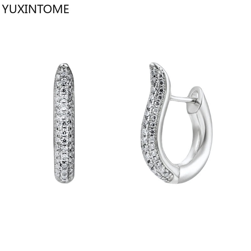 925 Sterling Silver White Zircon Hoop Earrings for Women – Fashion Geometric Crystal Silver Earrings Fine Jewelry Elegant Daily Wear Jewelry