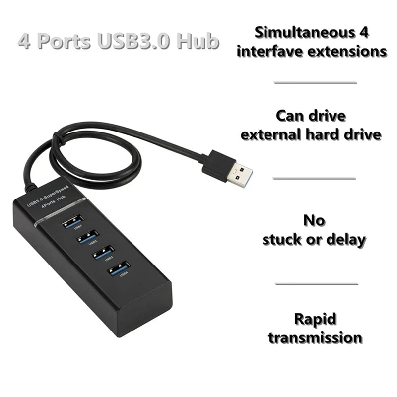 4-Port USB Hub Splitter 2.0/3.0 – High-Speed Multi USB Adapter Expander for Desktop & Laptop