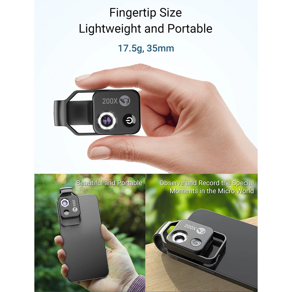 100X/200X Microscope Phone Lens with Clip – Magnifier for Plants, Insects, Hair, Skin, Jewelry & Jade Inspection