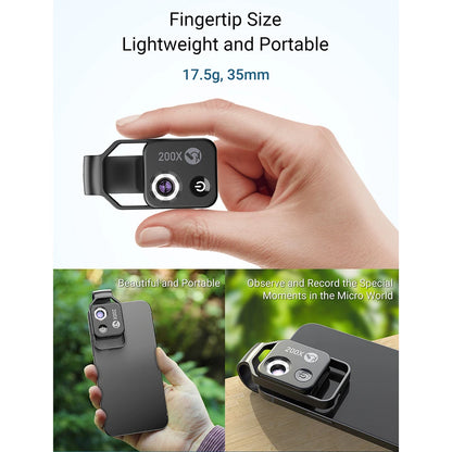 100X/200X Microscope Phone Lens with Clip – Magnifier for Plants, Insects, Hair, Skin, Jewelry & Jade Inspection