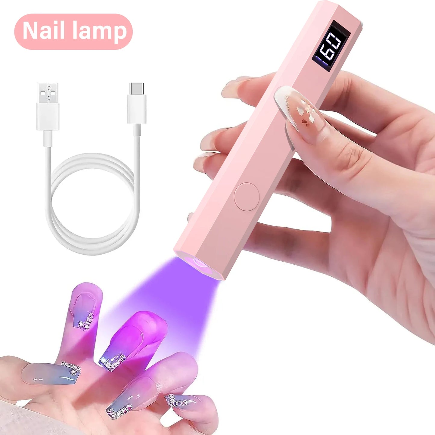 Portable Mini Nail Lamp with Timing Display – Rechargeable UV LED Flashlight Nail Dryer for Quick Family Use