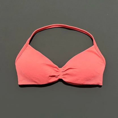 Histello Women’s Strappy Sports Bra - Seamless High-Support Yoga, Running and Workout Halter Top