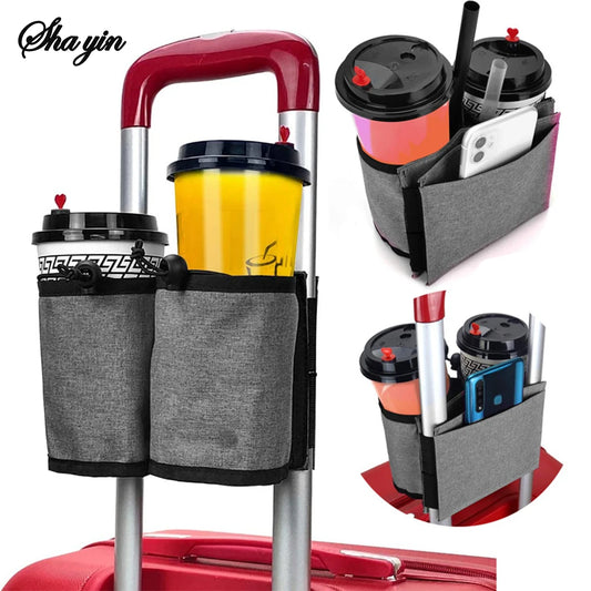 Travel Luggage Cup Holder - Hands-Free Suitcase Drink Carrier for Coffee, Water Bottles & Travel Mugs